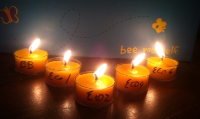tea lights with different wicks for a burning test